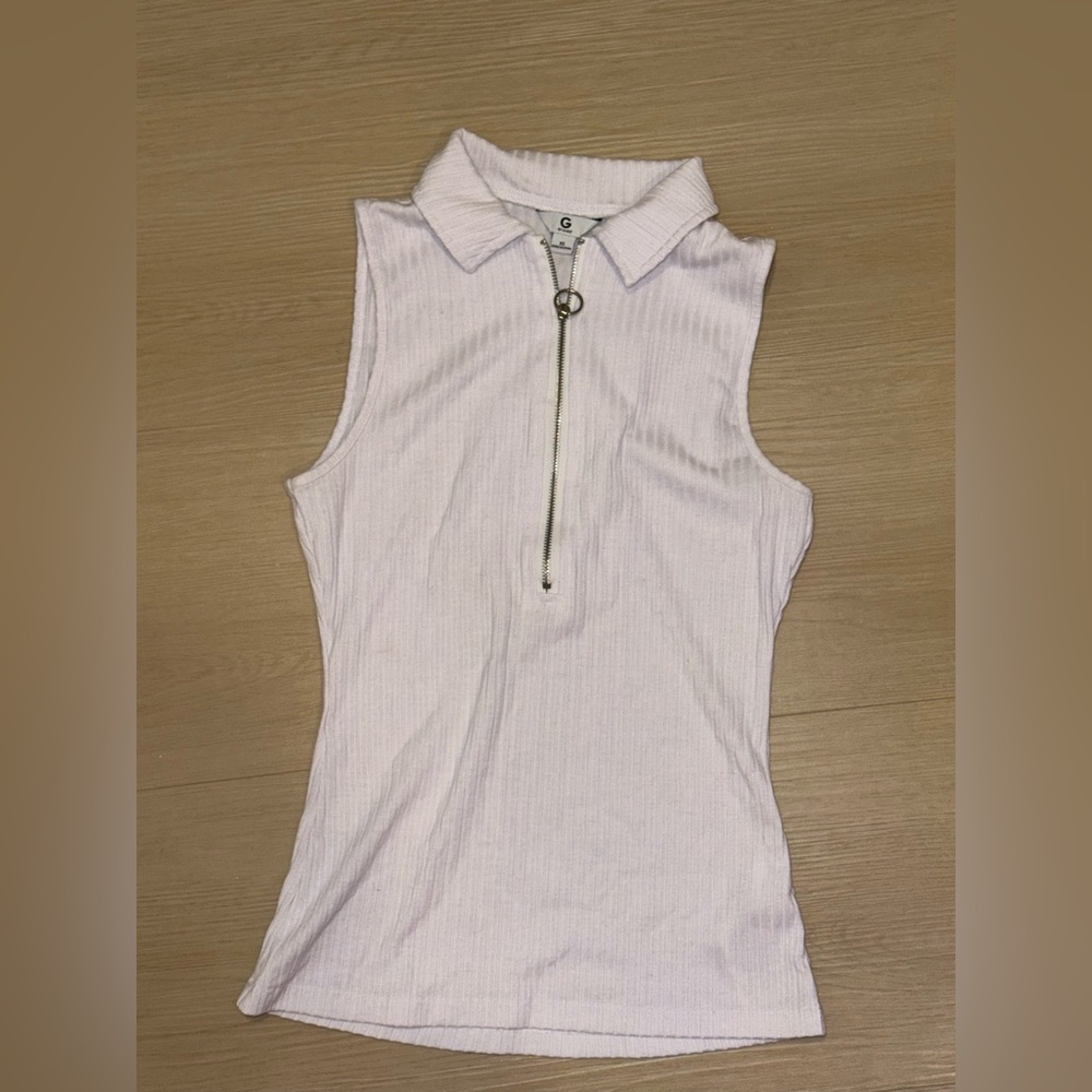 Guess White Sleeveless Zip Tank Top - Picture 1 of 4